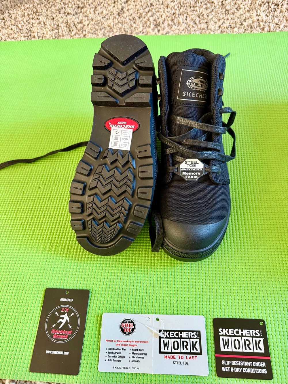 Skechers Black Lace-Up Work Boots - Picture 2 of 6